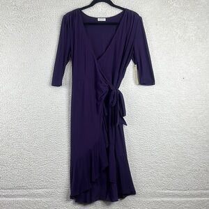 NWT Kiyonna Womens Plum Purple Whimsy Ruffled Knee Wrap Dress